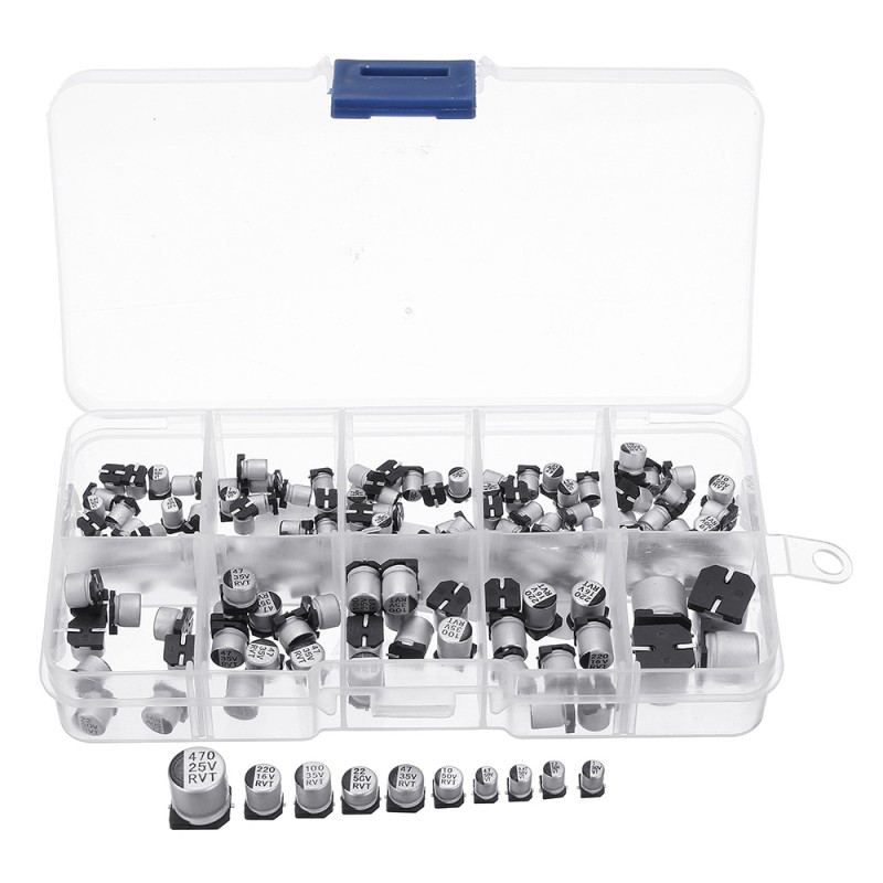 145Pcs 10 Values SMD 0.47 to 470uF Electrolytic Capacitor Assortment Kit