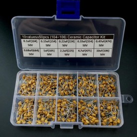 500Pcs Multilayer Ceramic Capacitor 10 Values x50 0.1uF~10uF (104~106) Assorted kit